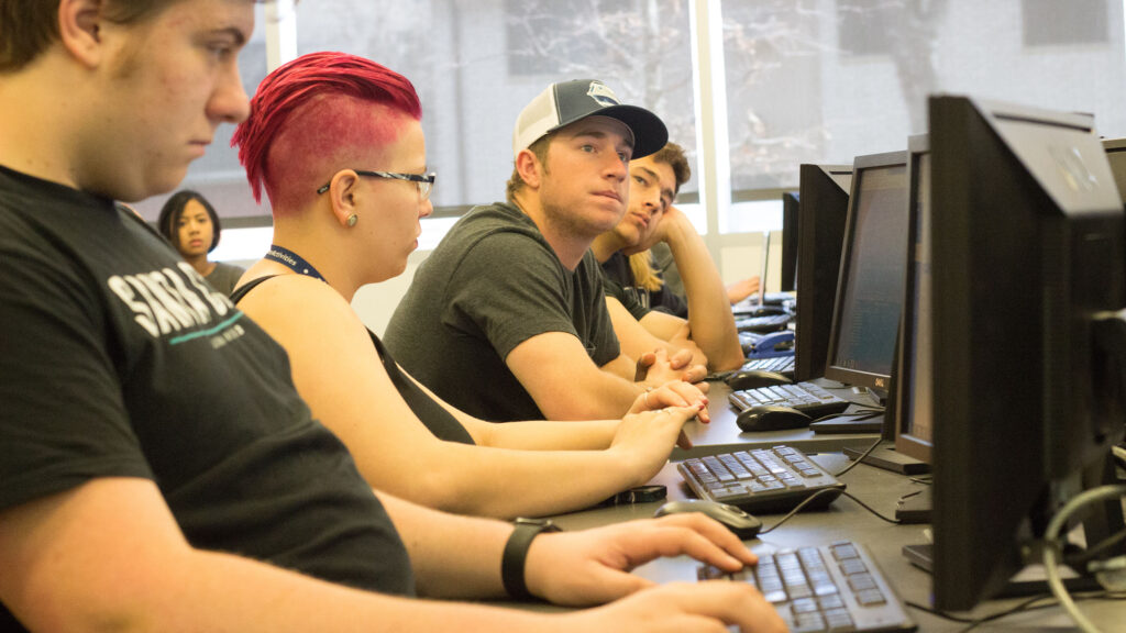 Computer Science students working at their computers