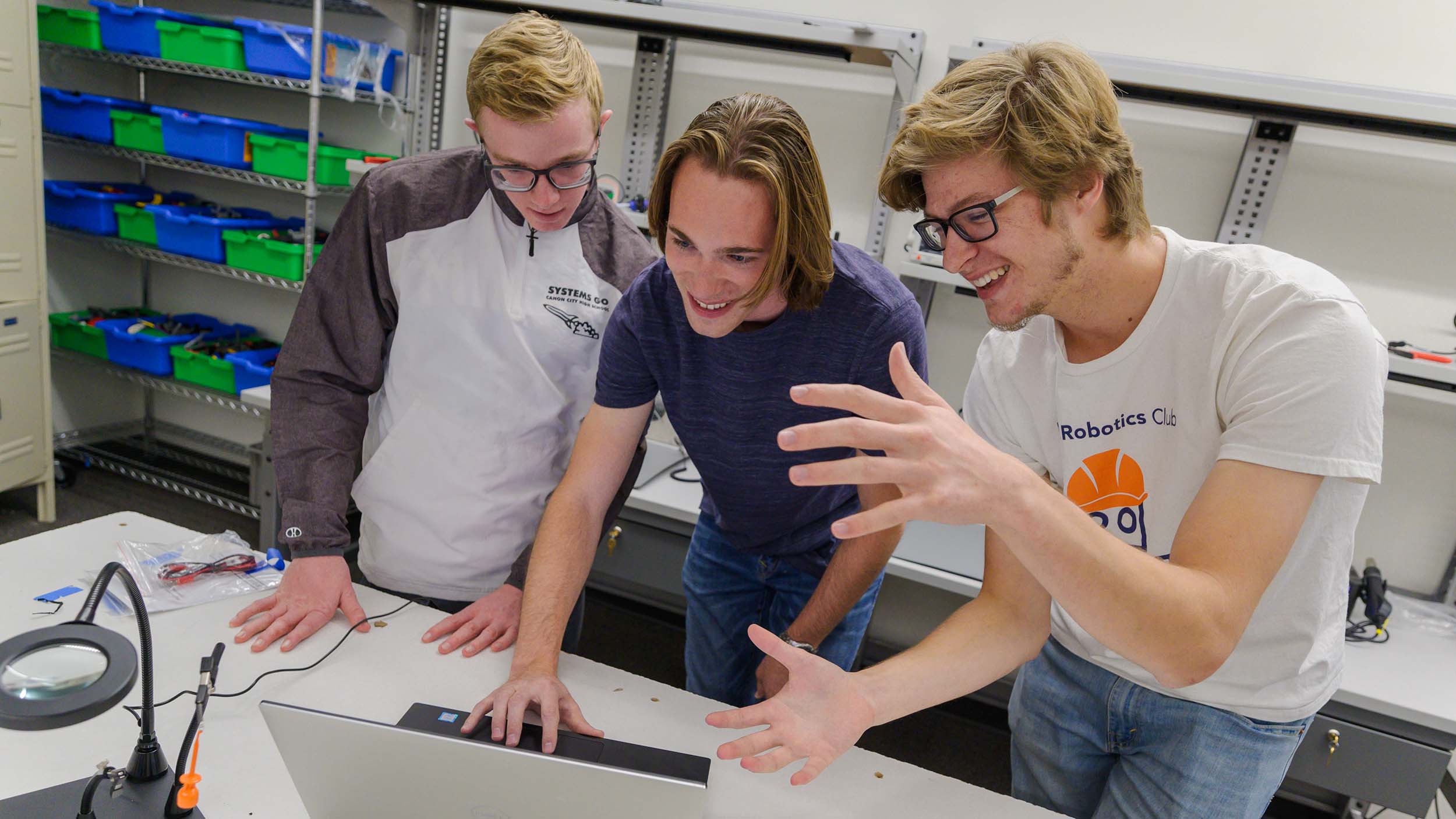 Students working with software on a computer