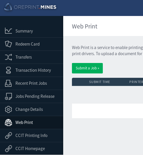 Screenshot of OrePrint web interface