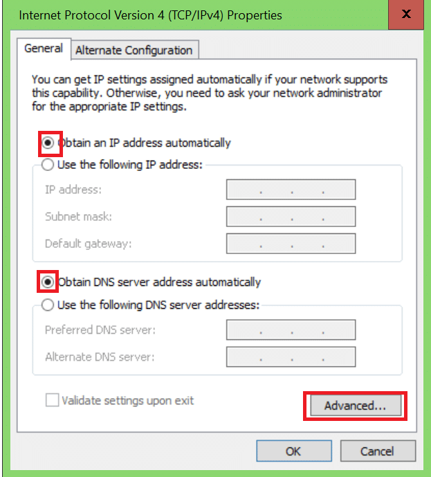 Windows dynamic IP address dialog