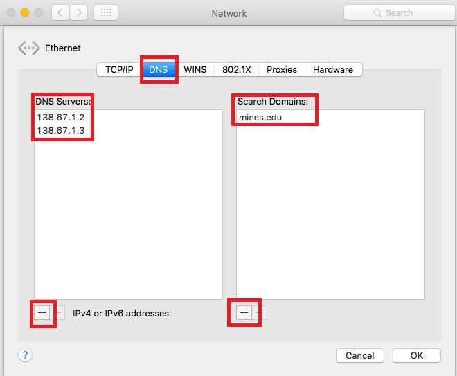 Mac static IP settings dialog