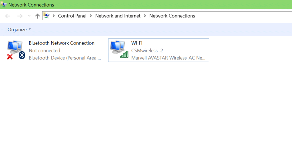 Windows network connections dialog
