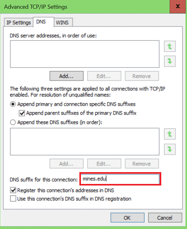 Windows advanced dns settings dialog