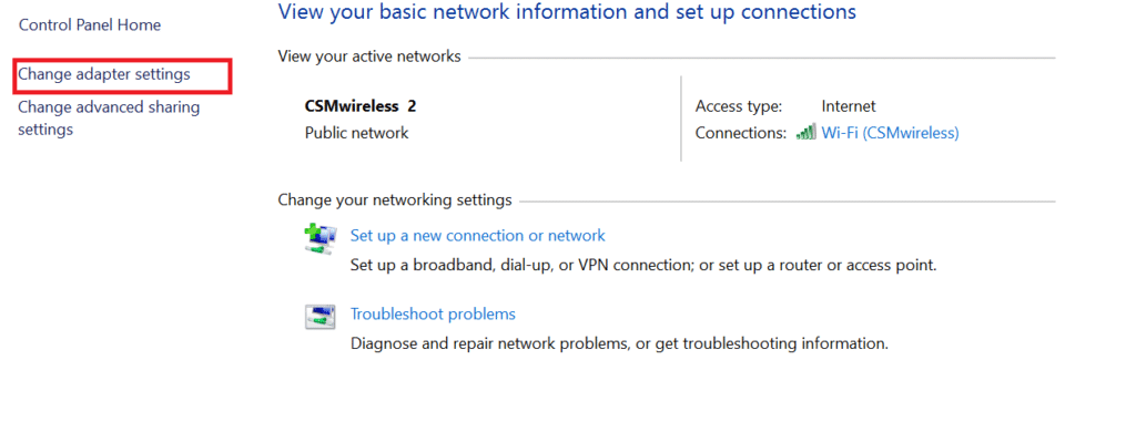 Windows change adapter settings dialog