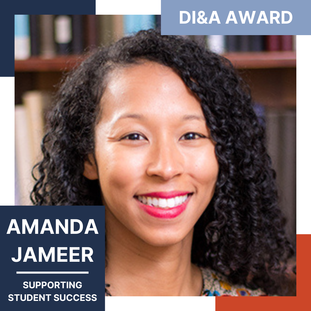 Portrait of Amanda Jameer with the award title of supporting student success.