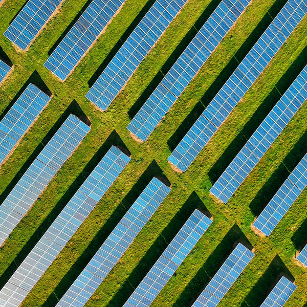 Aerial view of solar panels