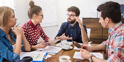 group talking at a table