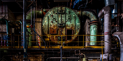 industrial warehouse with dark, creative lighting