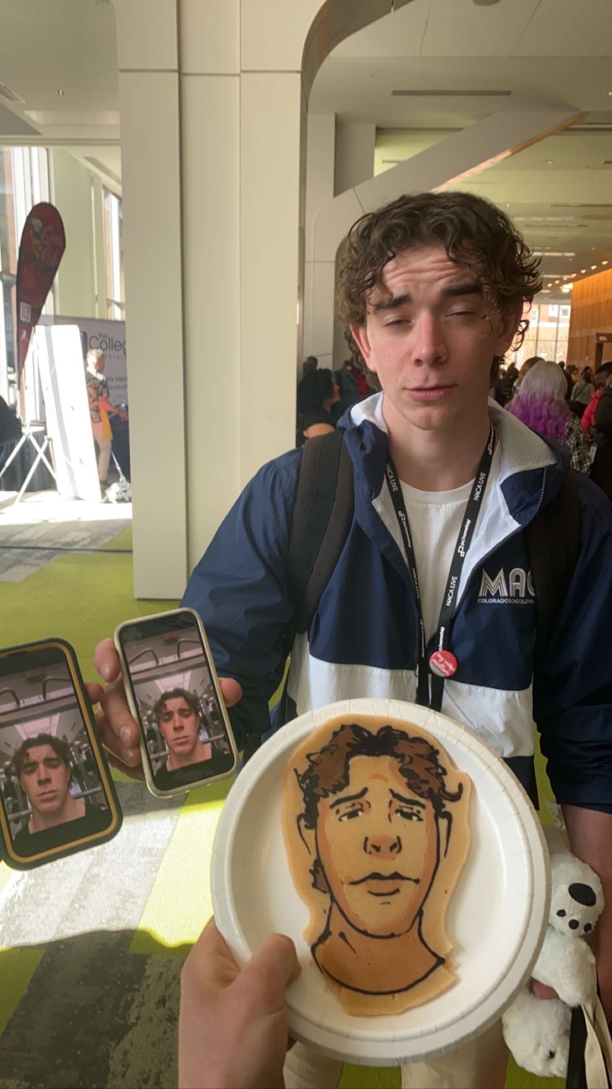 Student with pancake of his face