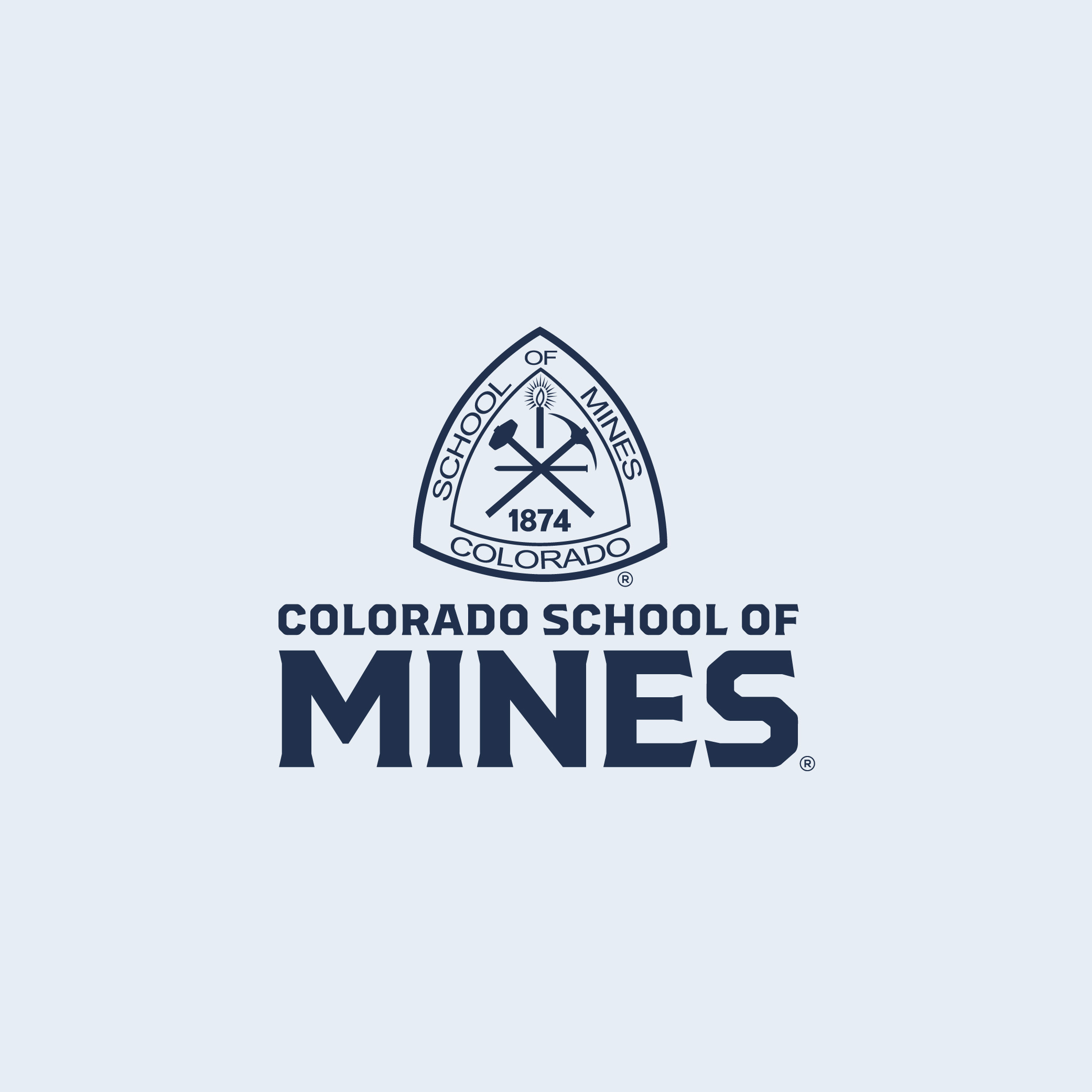 Colorado School of Mines rouleux logo on a light blue background