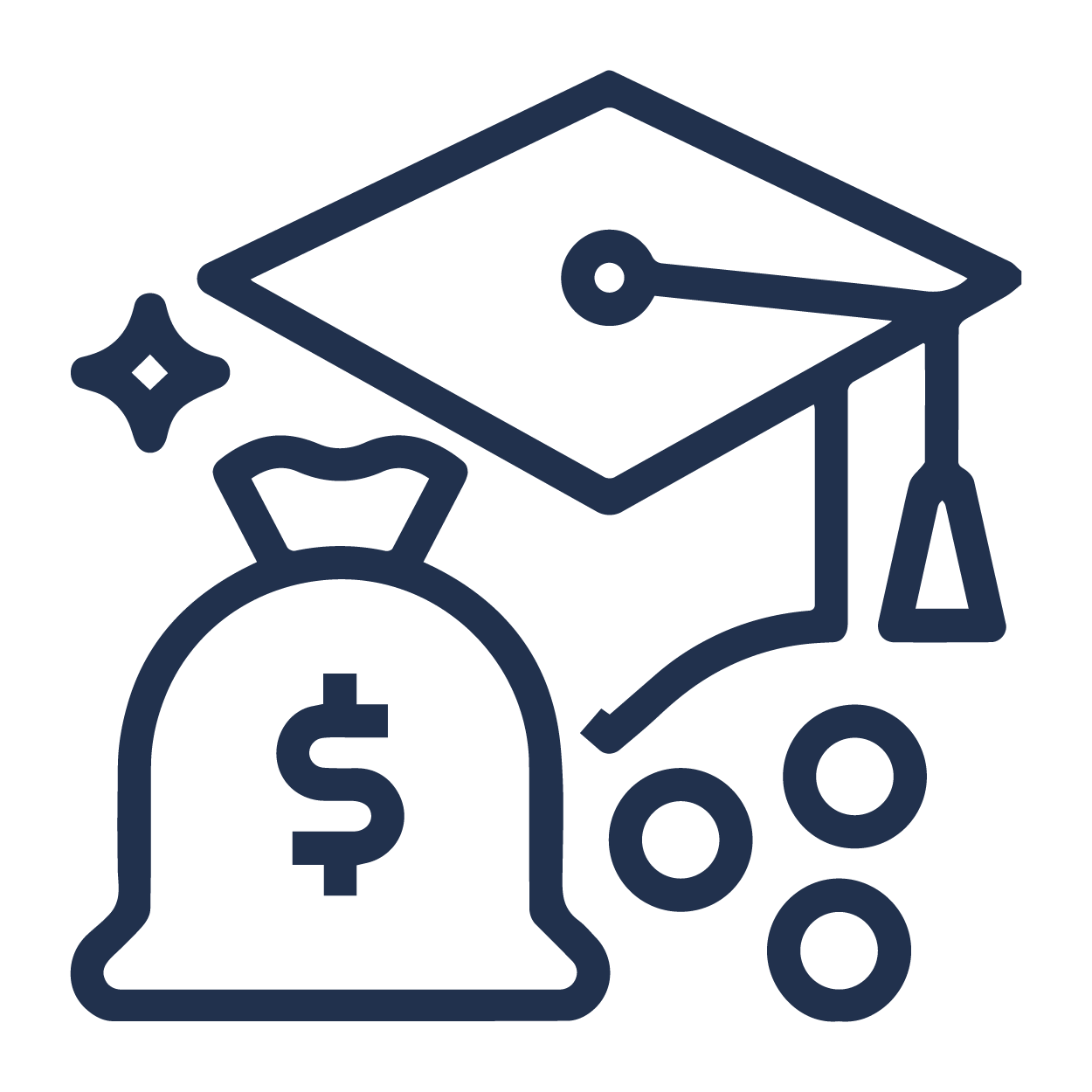 A graduation cap and a bag of money.