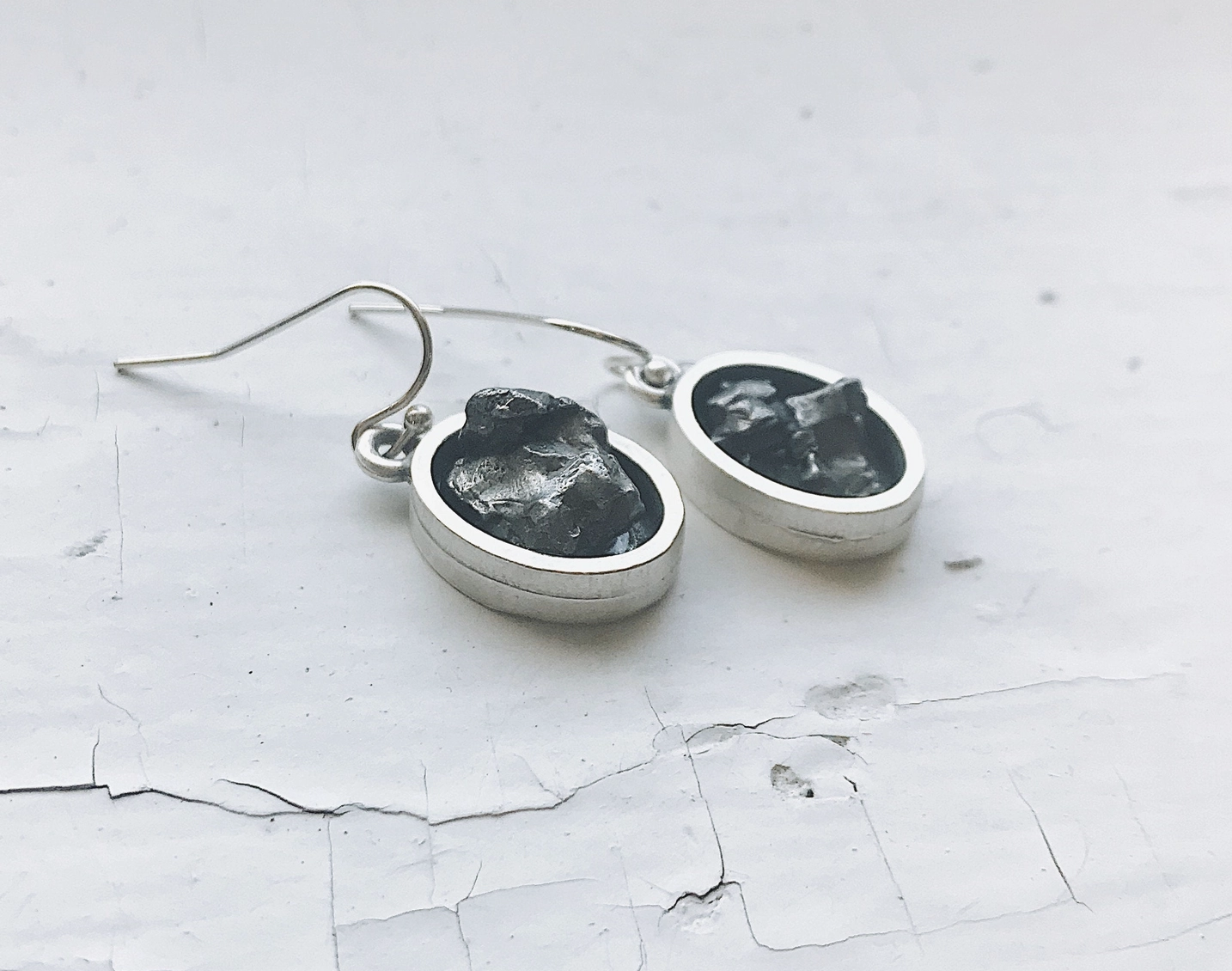 Meteorite earrings oval Mines Museum of Earth Science