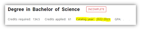 Catalog year in Degree Works