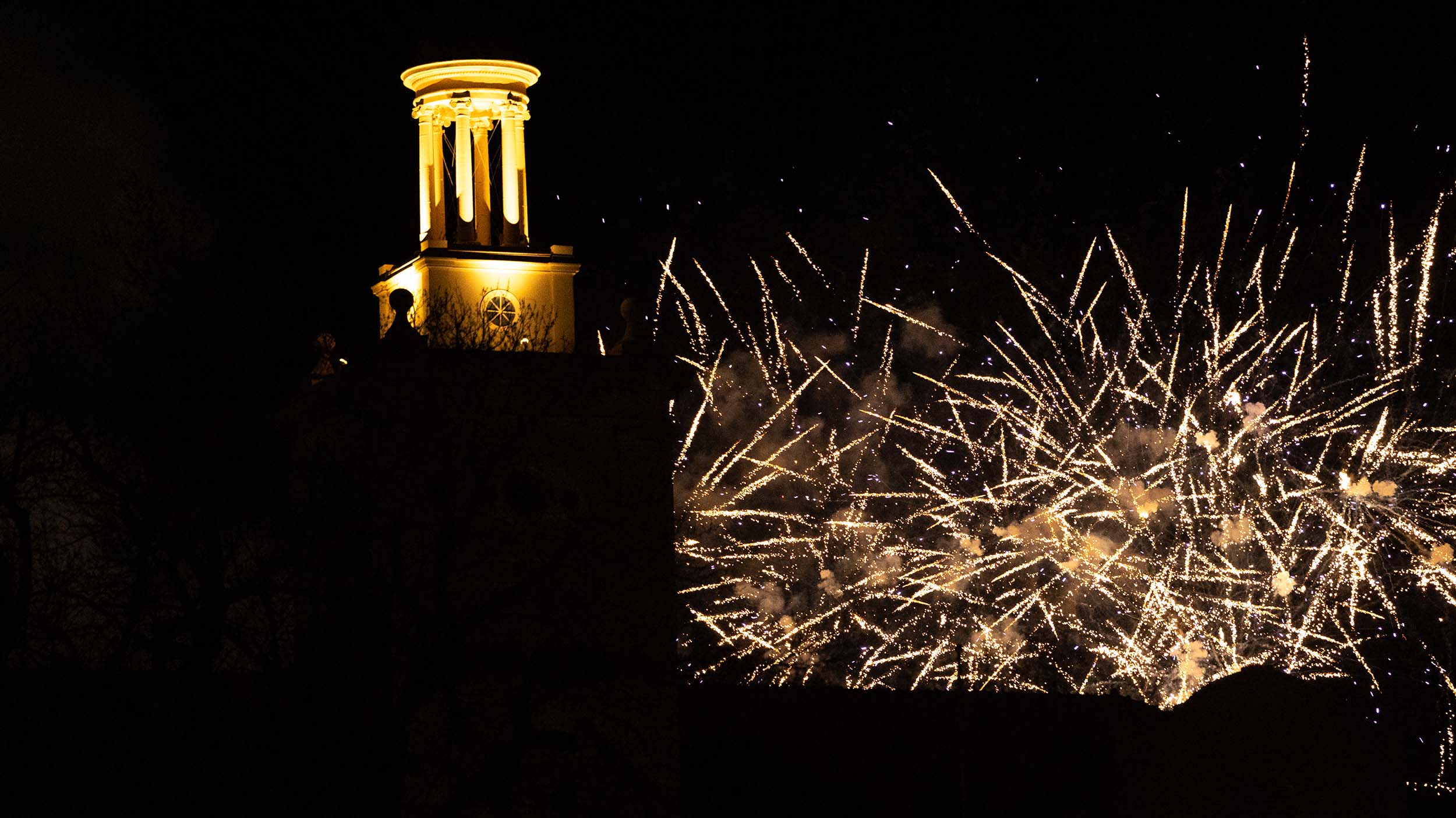 Fireworks next to guggenheim Hall.