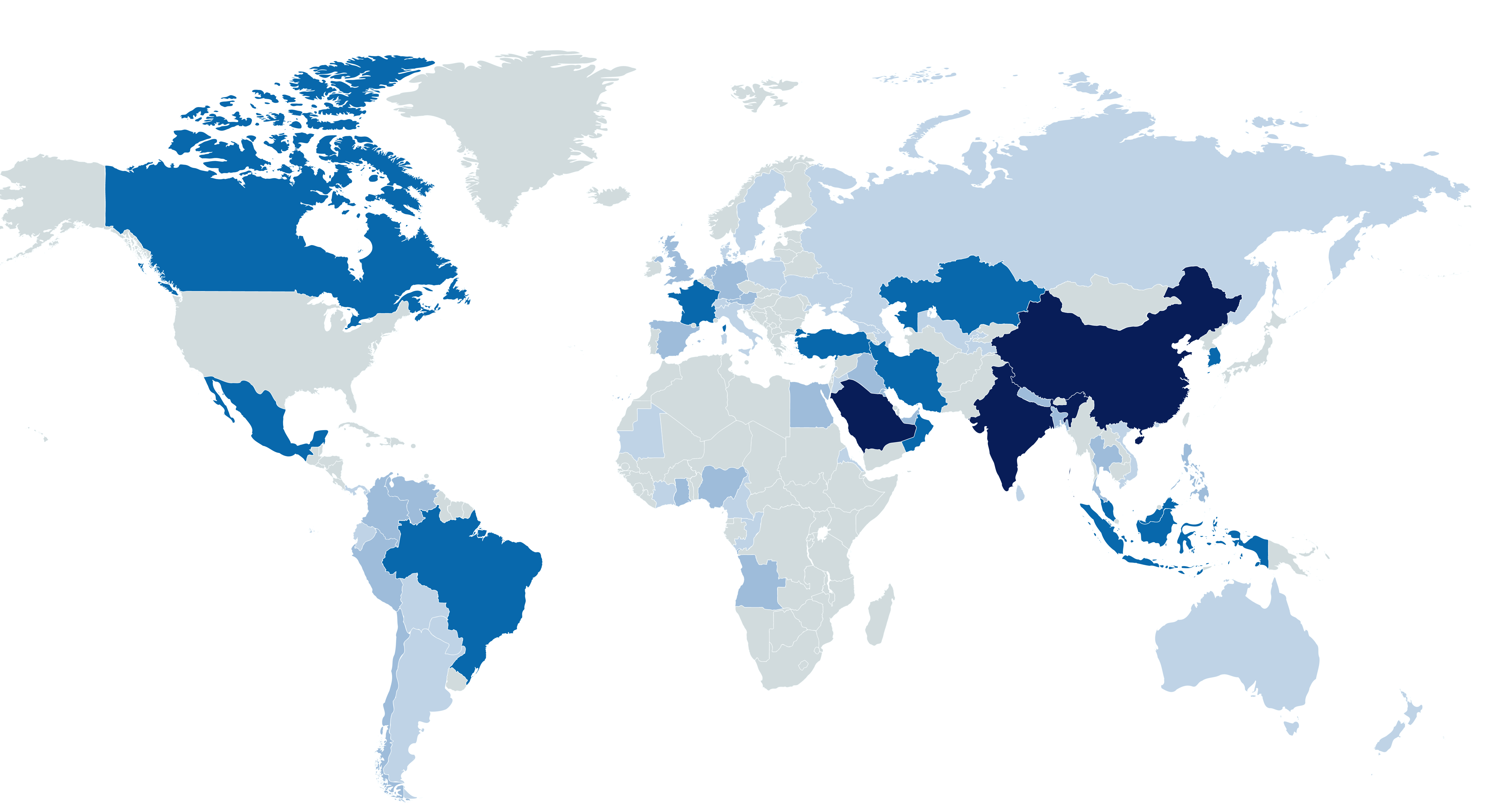 Map of the countries international students are from: majority are from China, India, and Saudi Arabia