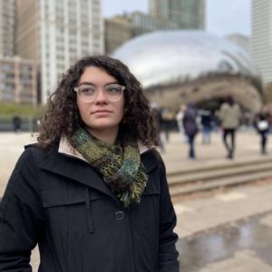 Image of Kylee Shiekh in front of the Cloud Gate