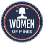 women of mines logo. silhouette of a women; text under graphic. 
