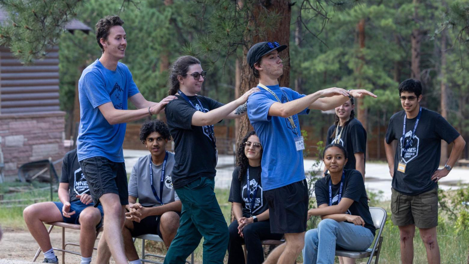 Colorado School of Mines new undergraduate students do a team building activity at Oredigger Camp in Estes Park.